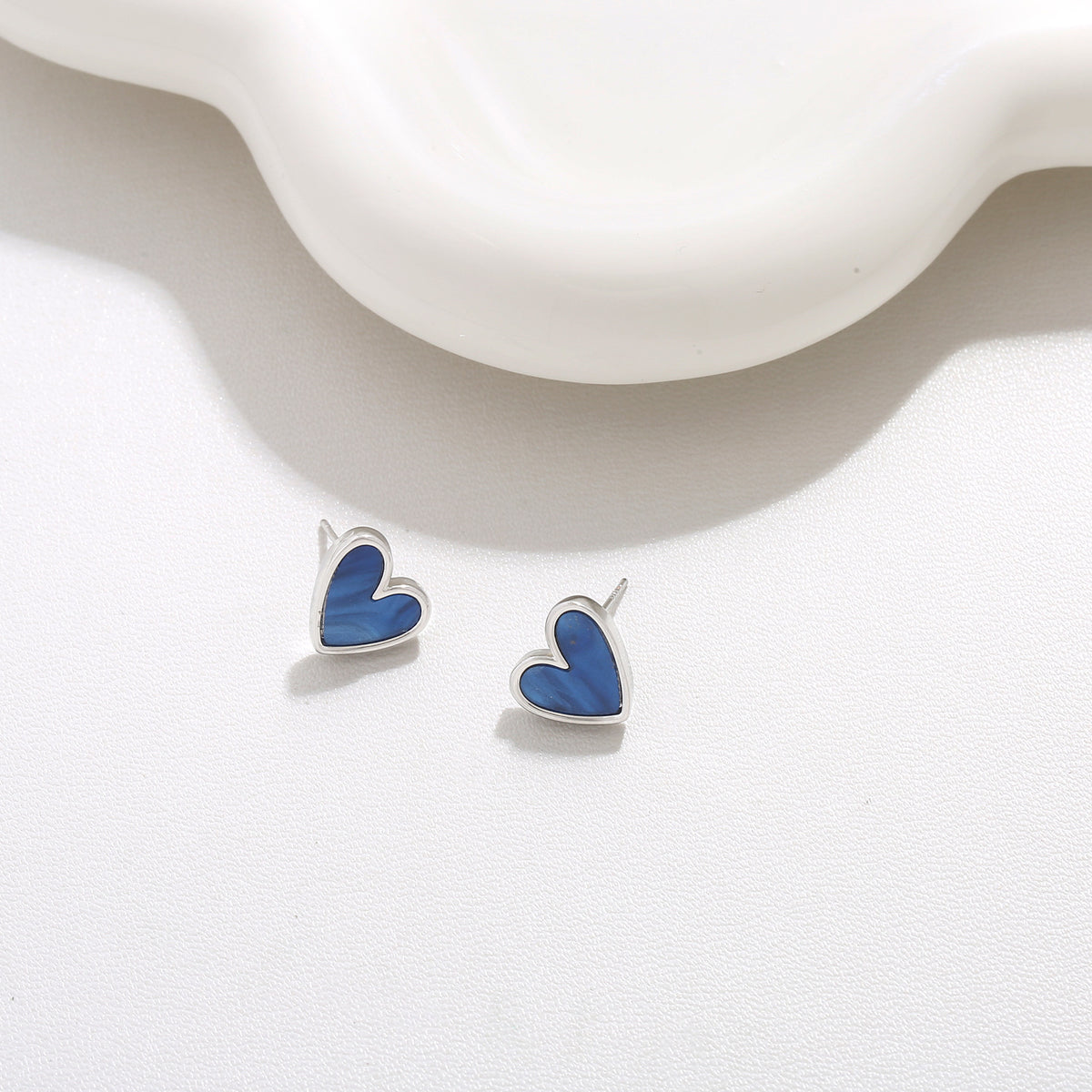 Klein Blue Heart Stud Earrings with S925 Silver Posts, Bracelet