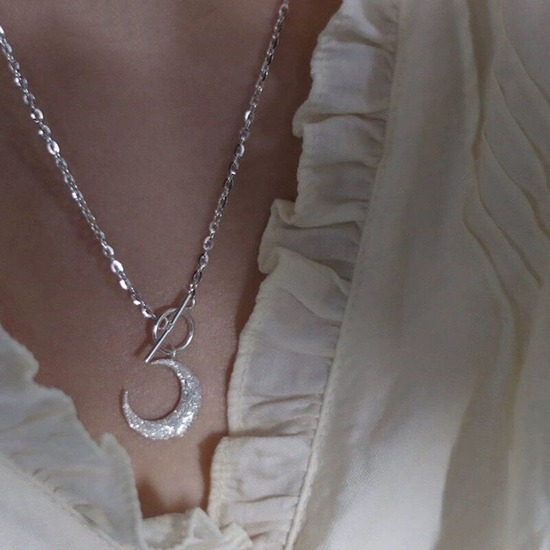 S925 sterling silver glitter moon OT buckle necklace