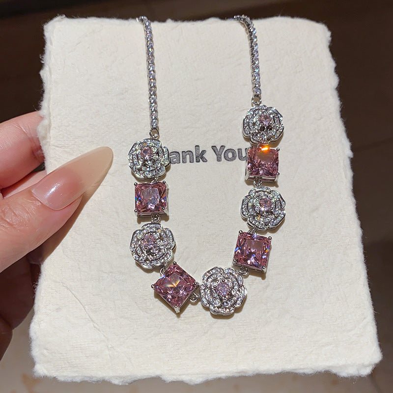 Pink rose cube zircon necklace bracelet earrings set