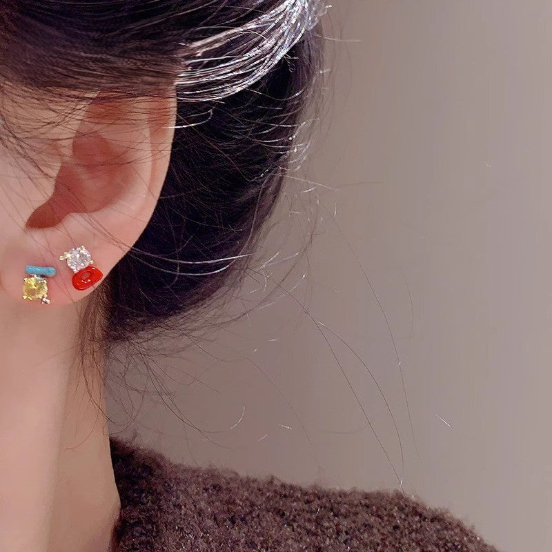 Zircon diamond-encrusted drop oil color earrings