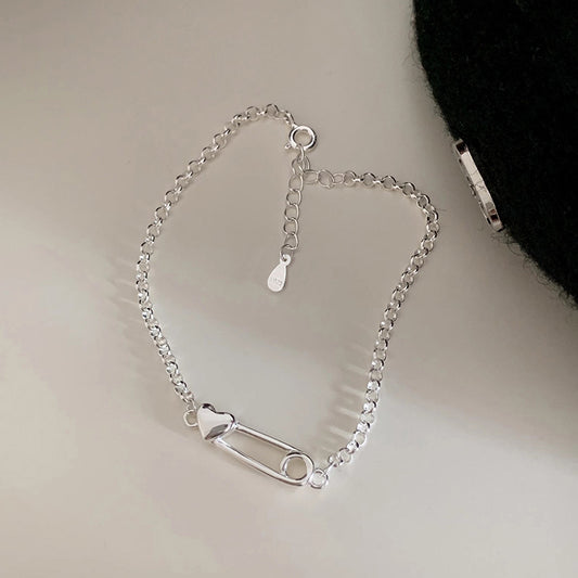 S925 sterling silver paper clip love bracelet