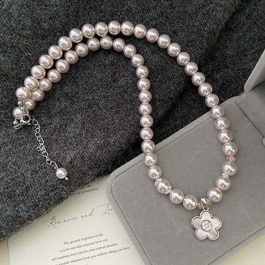 Natural pink Fritillaria Manta rose Swarovski pearl necklace