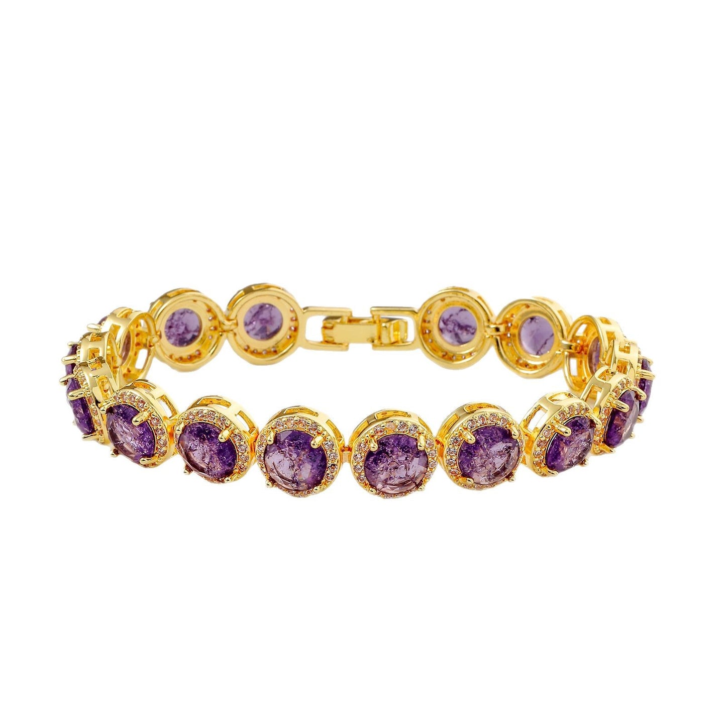Hollow round bracelet with gold-plated inlaid zircon