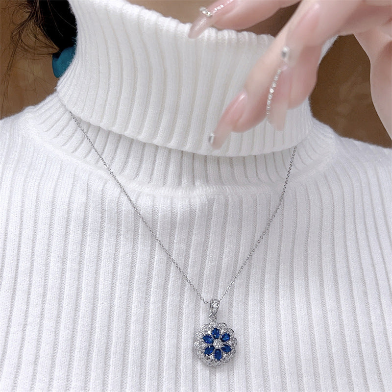 Blue gem flower three-piece ring necklace earrings set