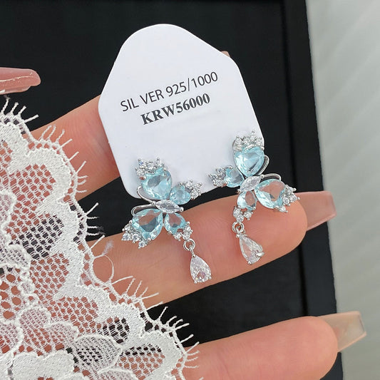 Light blue love zircon butterfly earrings