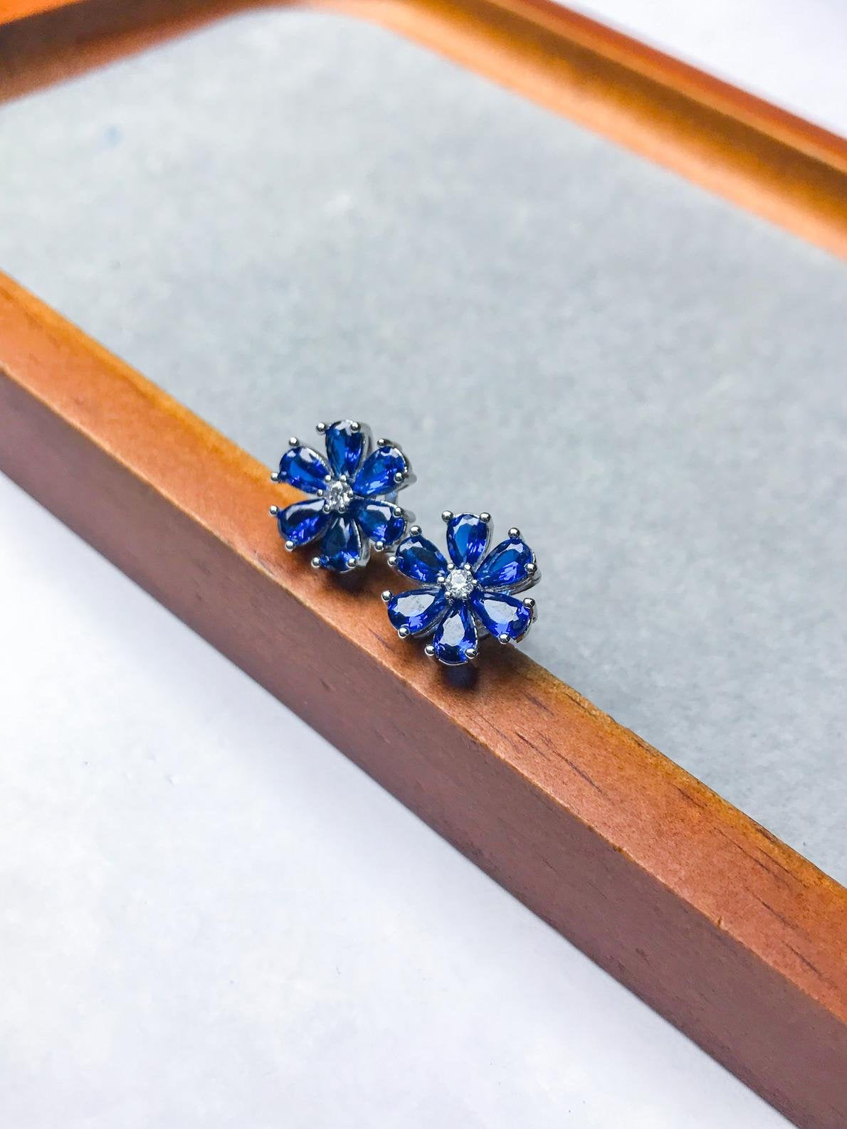 Gold-Plated Sapphire Blue Flower Ring, Necklace, Earrings & Bracelet