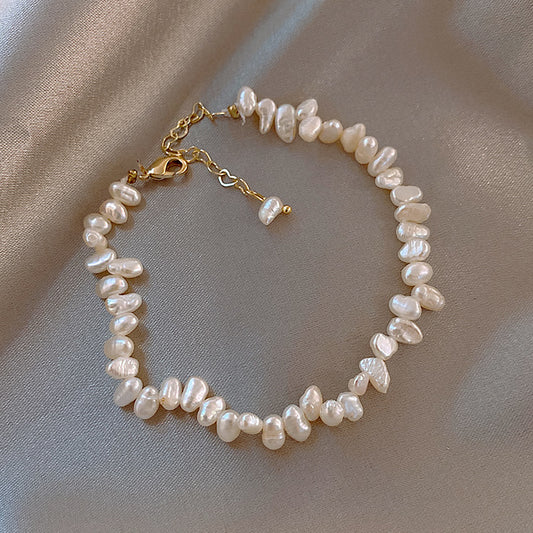 Baroque millet freshwater pearl gold-plated necklace bracelet