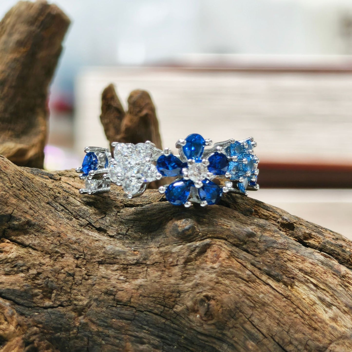 Aquamarine Zircon Necklace Ring Stud Bracelet Set