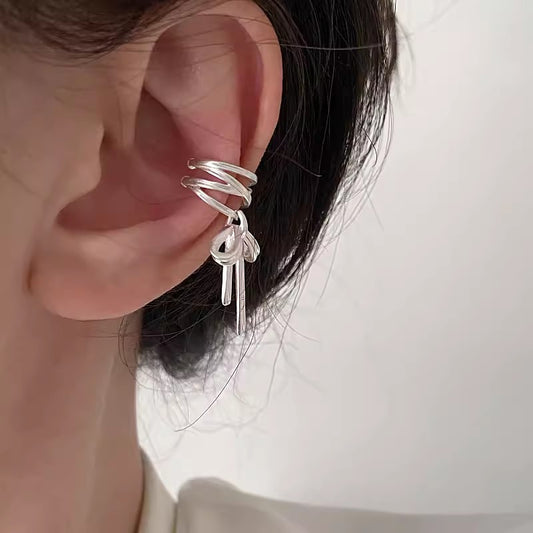 S925スターリングシルバーリボンボウイヤークリップ