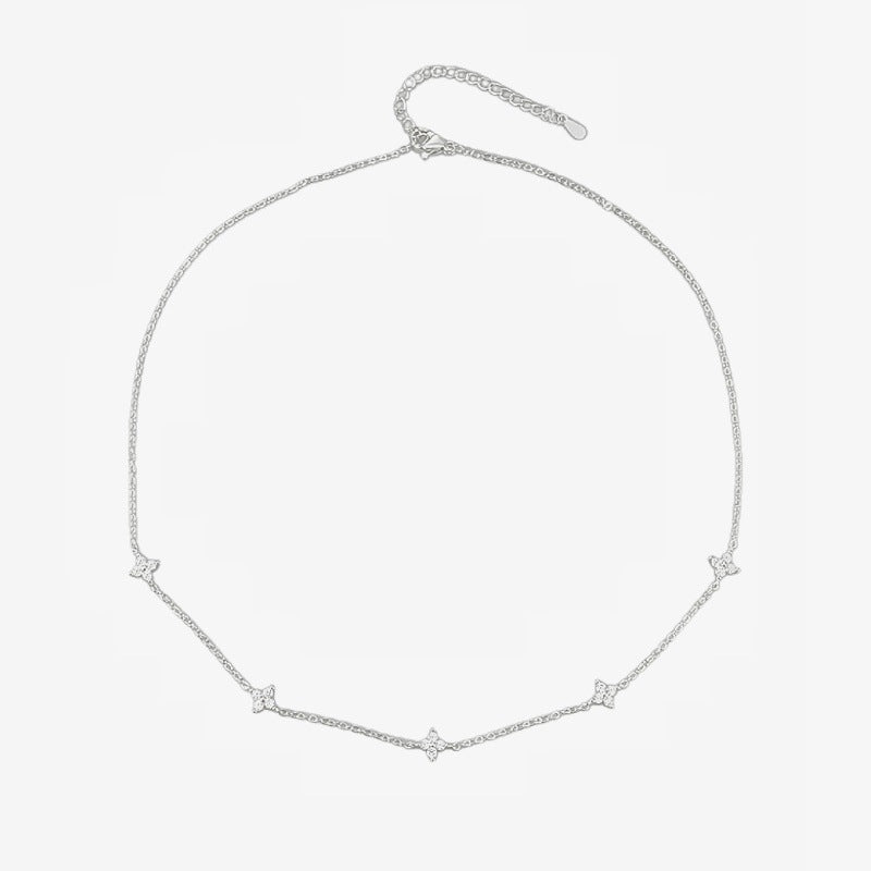 S925 sterling silver diamond four-leaf clover necklace