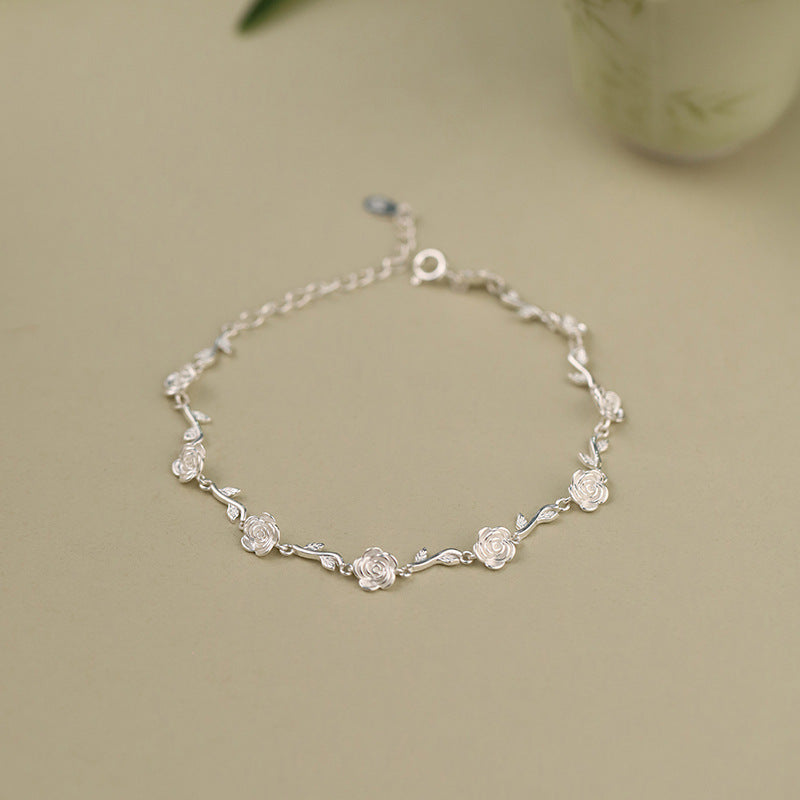 S999 sterling silver rose necklace bracelet set