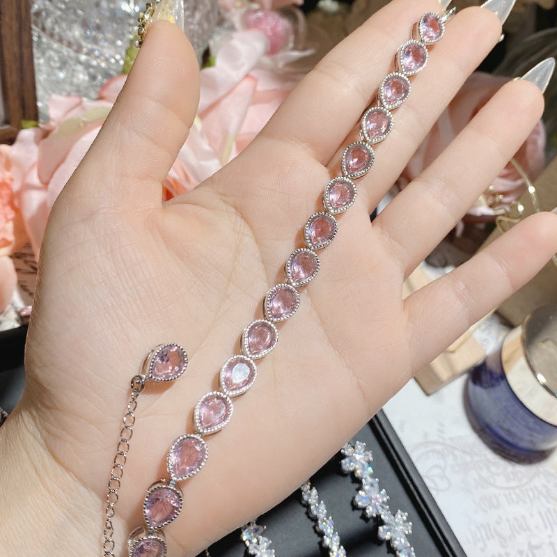 Pink gemstone plated with 18K gold Super Flash full diamond bracelet