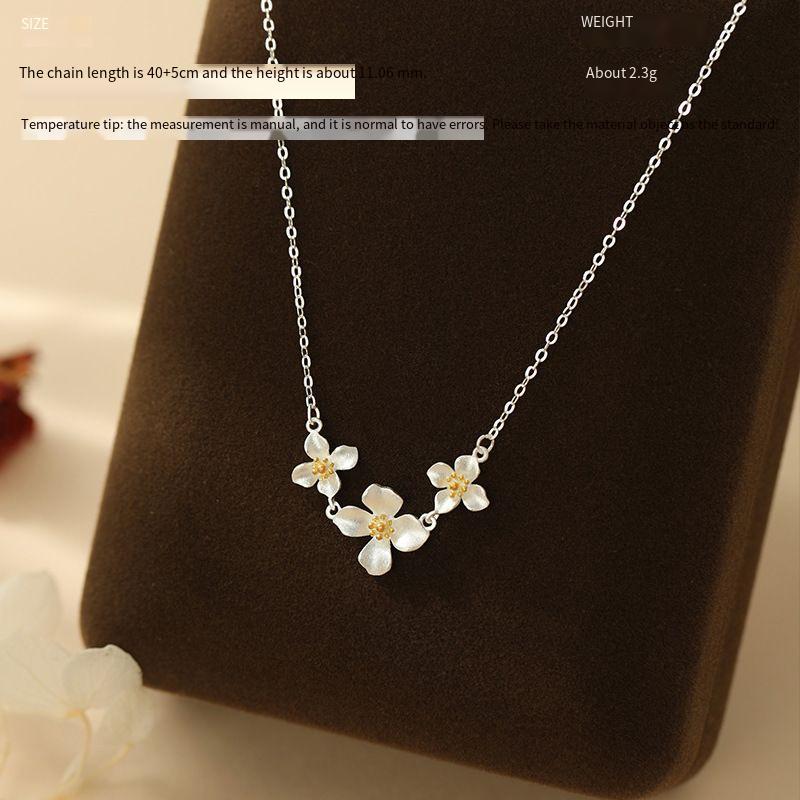 S999 sterling silver gardenia necklace earrings set
