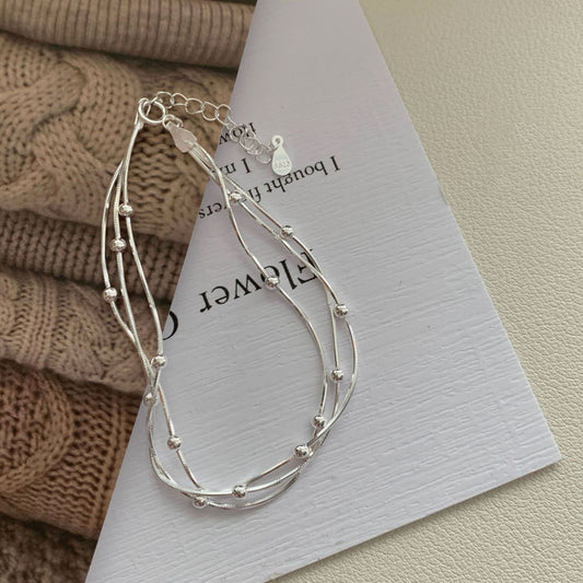 S925 sterling silver three-layer bead snake bone bracelet