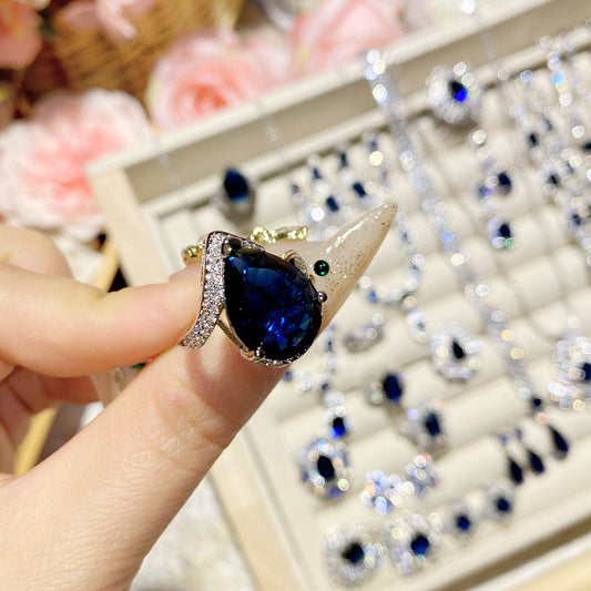 Imitation natural sapphire gold-plated studded ring earrings necklace bracelet