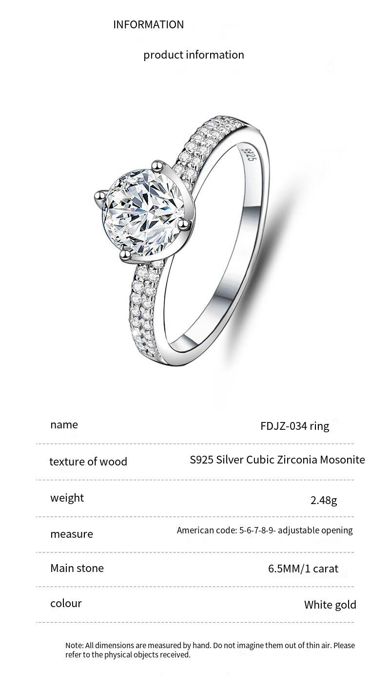 S925 sterling silver one carat moissanite ring