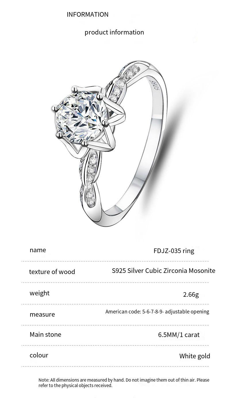 S925 sterling silver one carat moissanite ring
