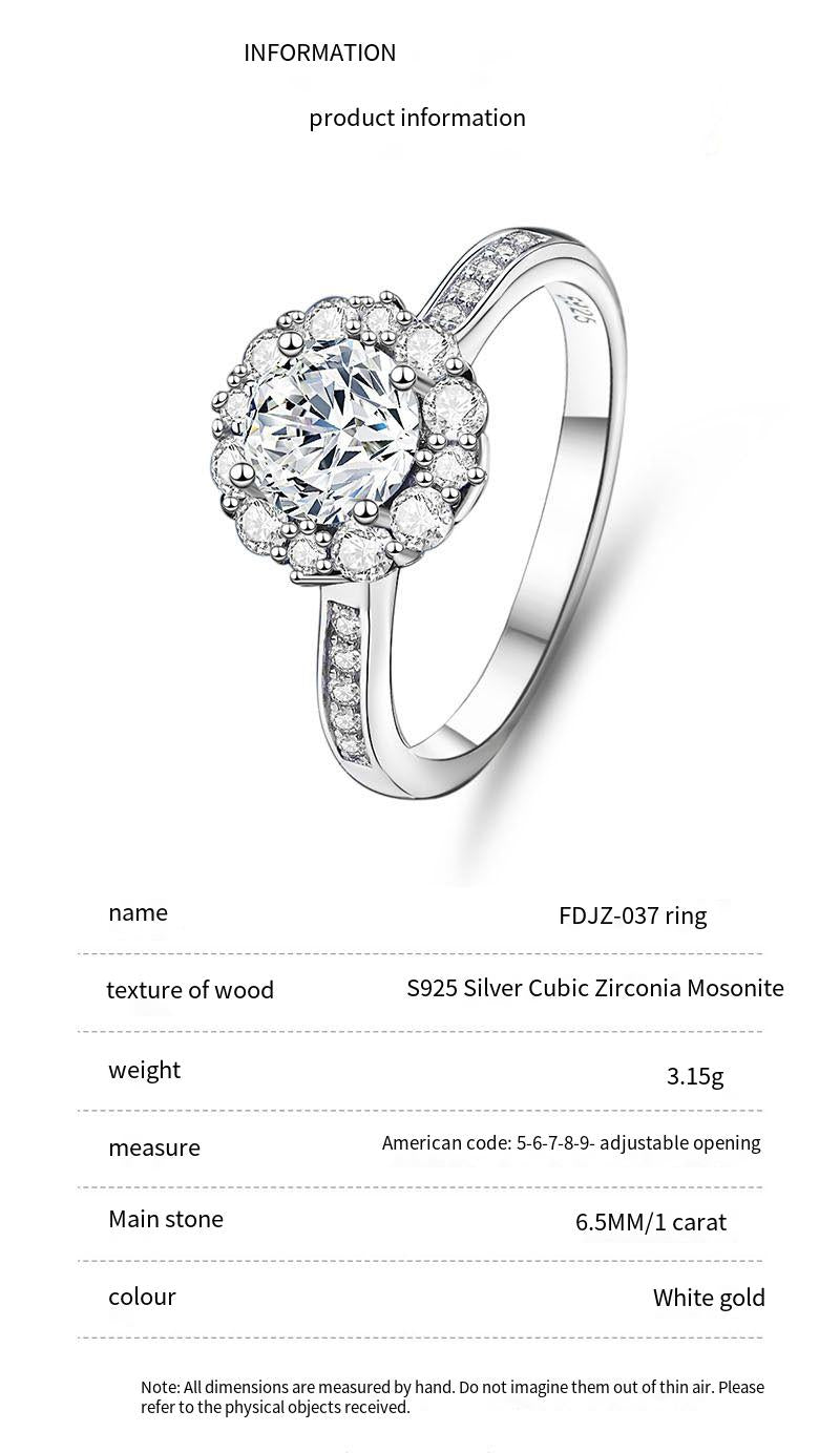 S925 sterling silver one carat moissanite ring