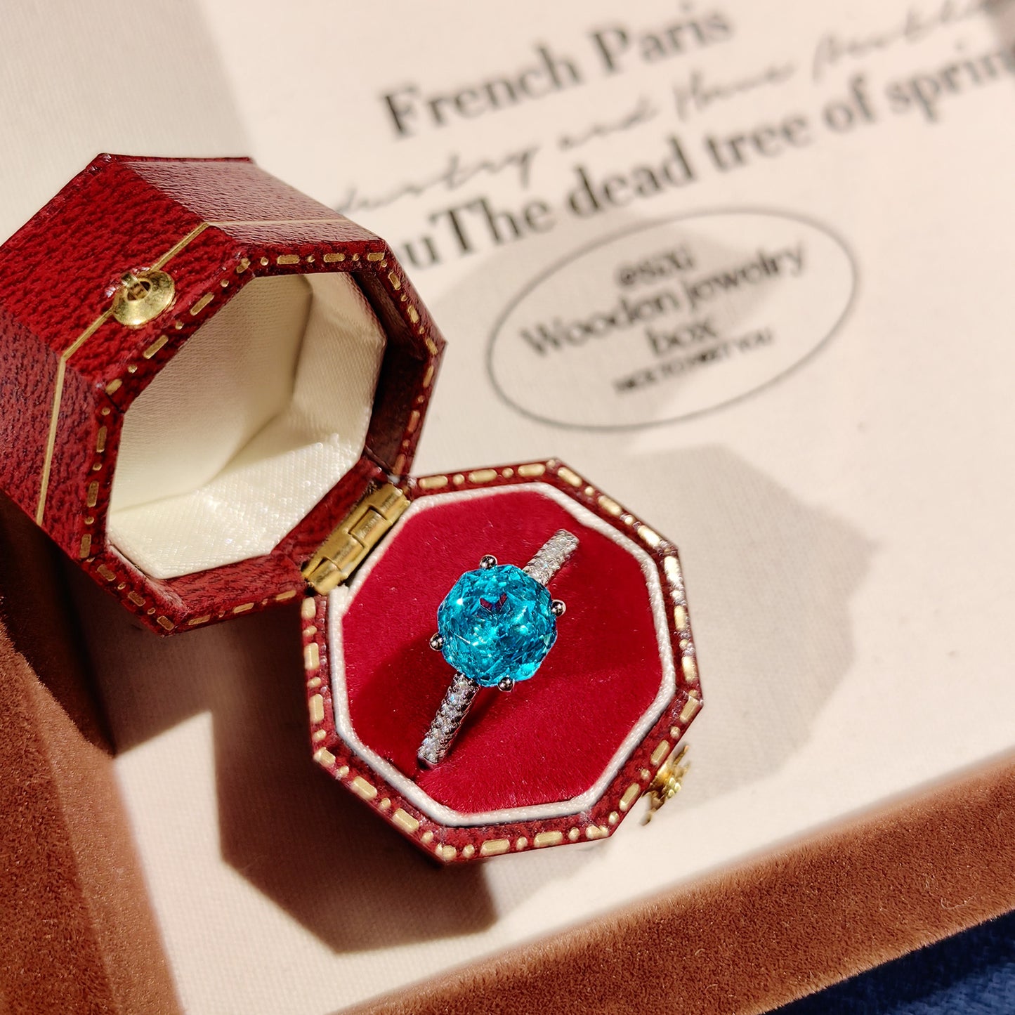 Roses inlaid with high carbon diamond colorful diamond necklace earrings ring set