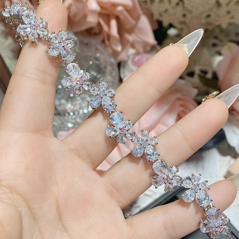 Pink gemstone plated with 18K gold Super Flash full diamond bracelet