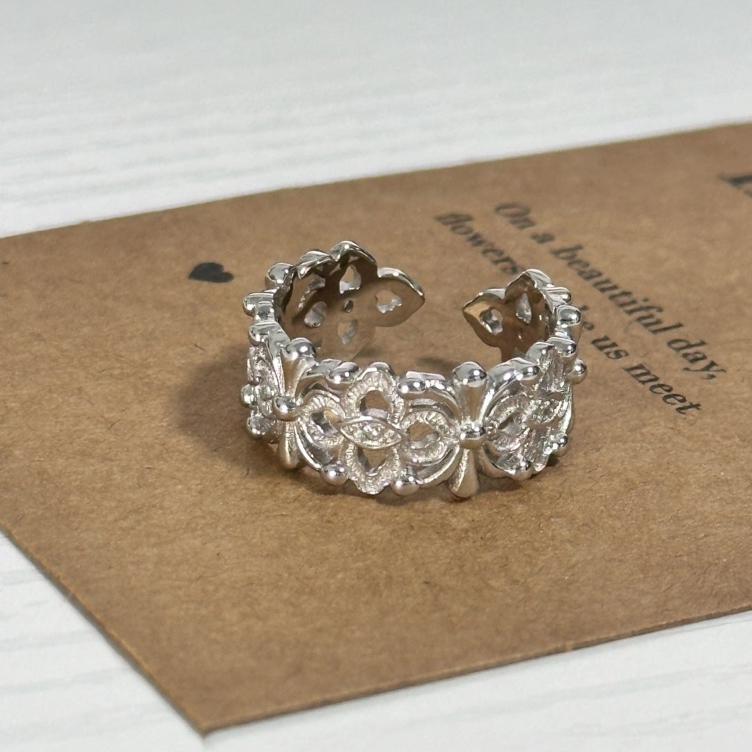 S925 sterling silver openwork carved ring