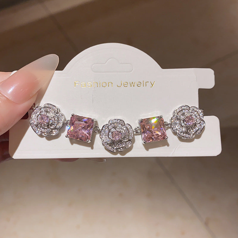 Pink rose cube zircon necklace bracelet earrings set