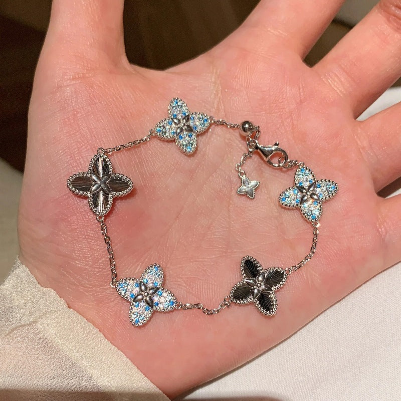 Full of diamond laser four-leaf clover ring bracelet earrings necklace set