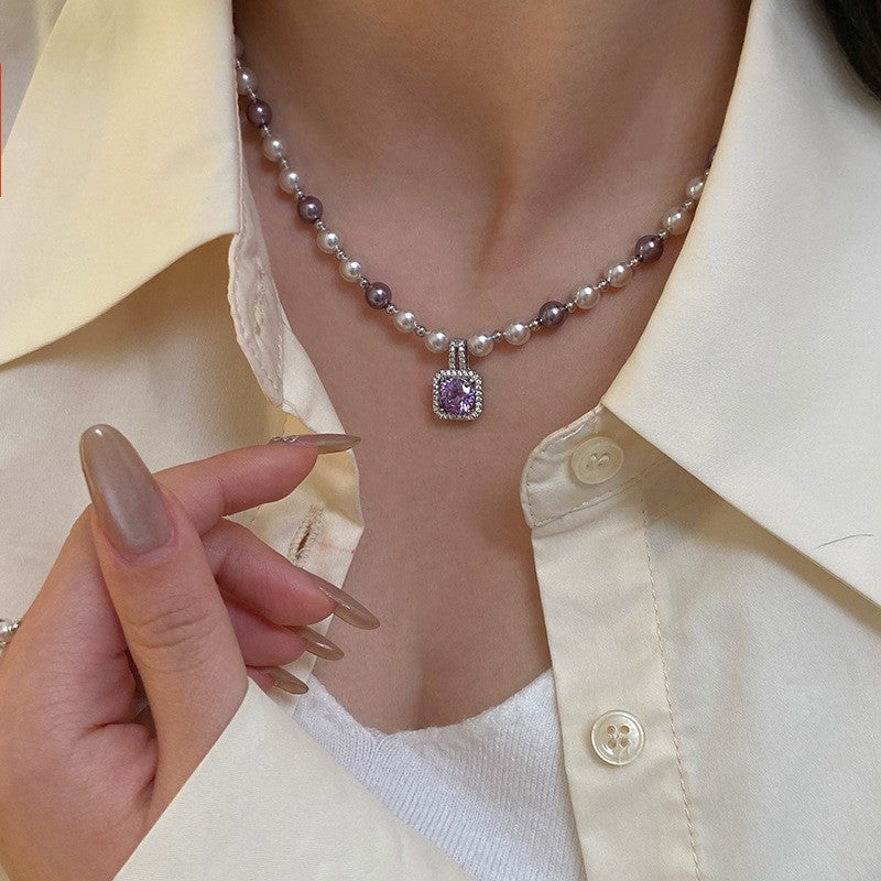 Manta rose Swarovski pearl bracelet inlaid with sugar cube purple zirconium bracelet necklace ring