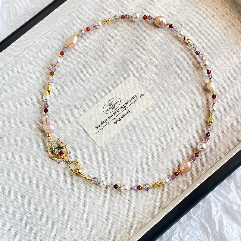 Copper plated 18k gold freshwater pearl zircon rose necklace earrings bracelet set does not fade.