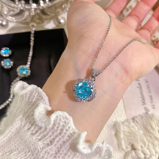 Octagonal rose navy high carbon diamond necklace ring earrings bracelet set