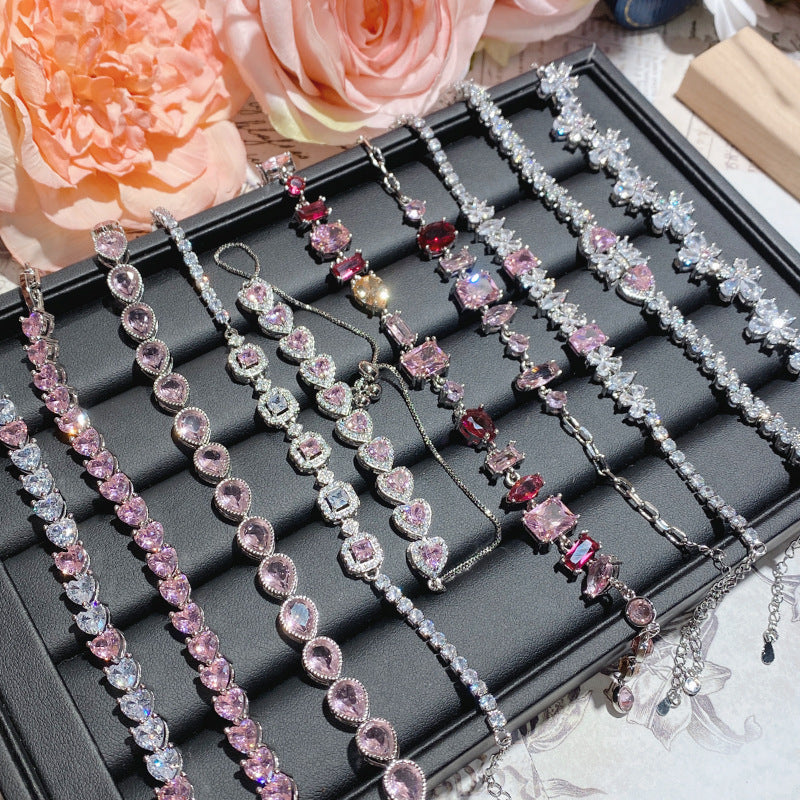 Pink gemstone plated with 18K gold Super Flash full diamond bracelet