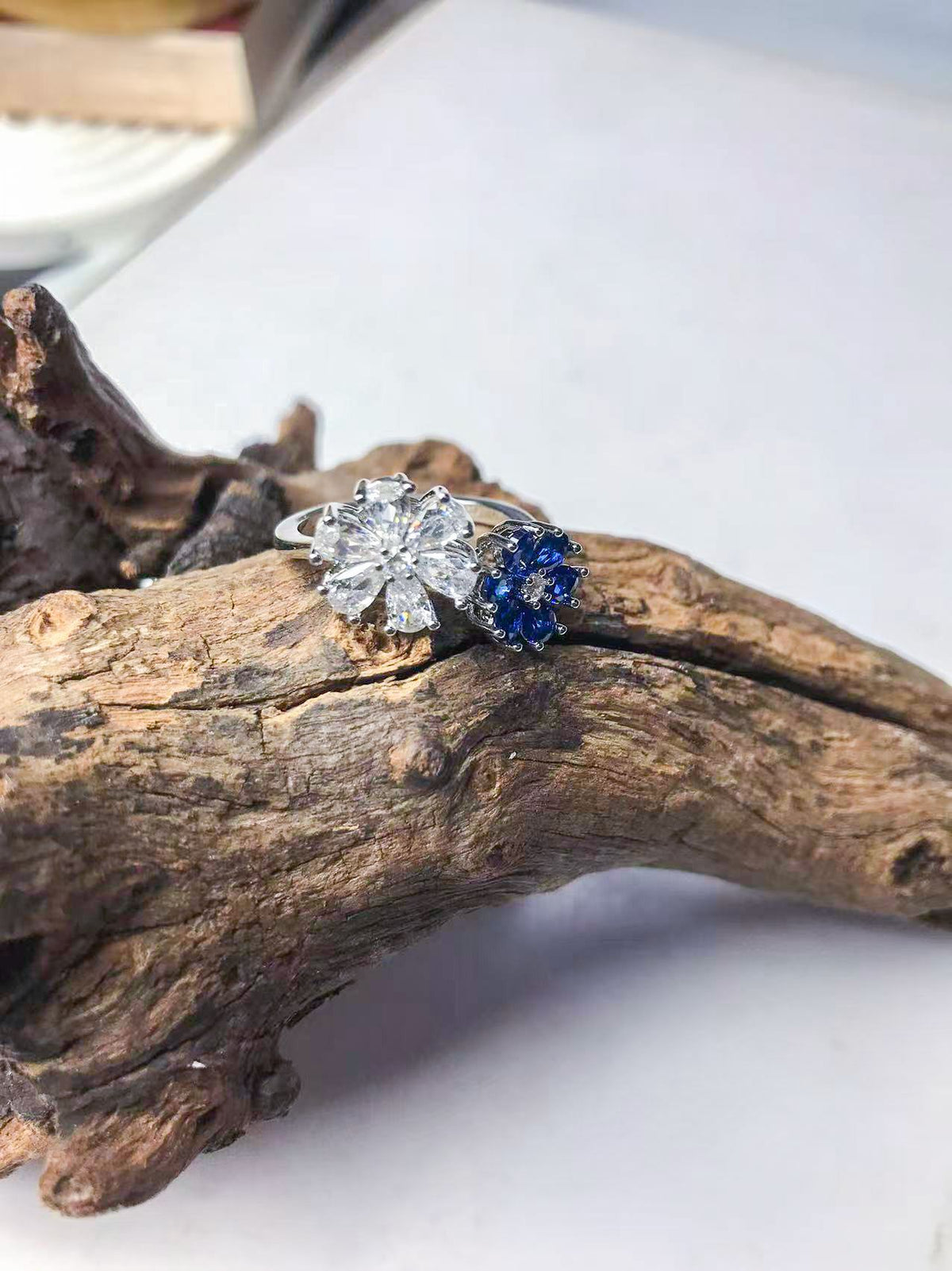 Gold-Plated Sapphire Blue Flower Ring, Necklace, Earrings & Bracelet