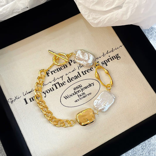 Copper plated 18k gold natural pearl bracelet does not fade.