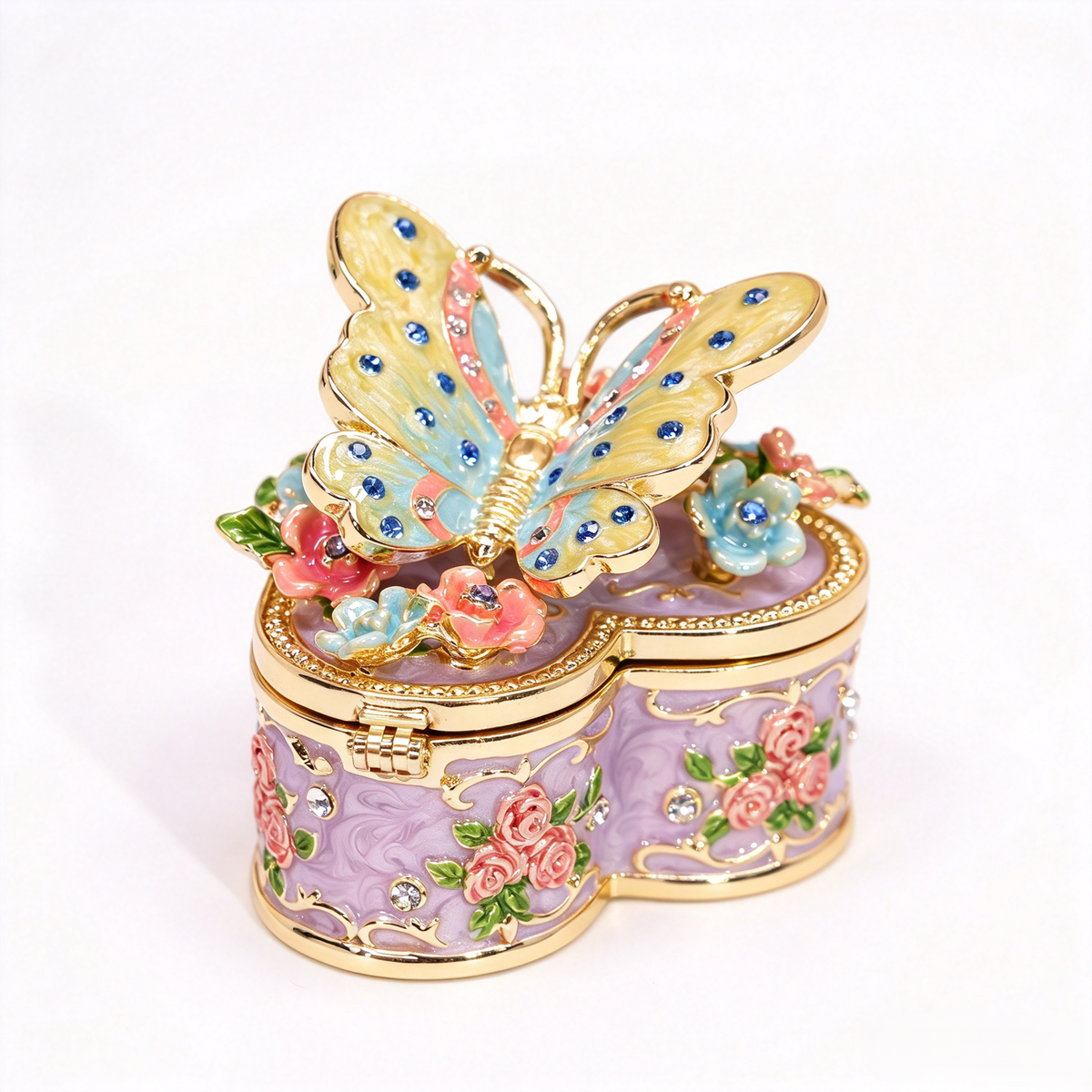 Enamel Butterfly Heart‑Shaped Jewelry Box, Decorative Trinket Ring Box For Rings Earrings