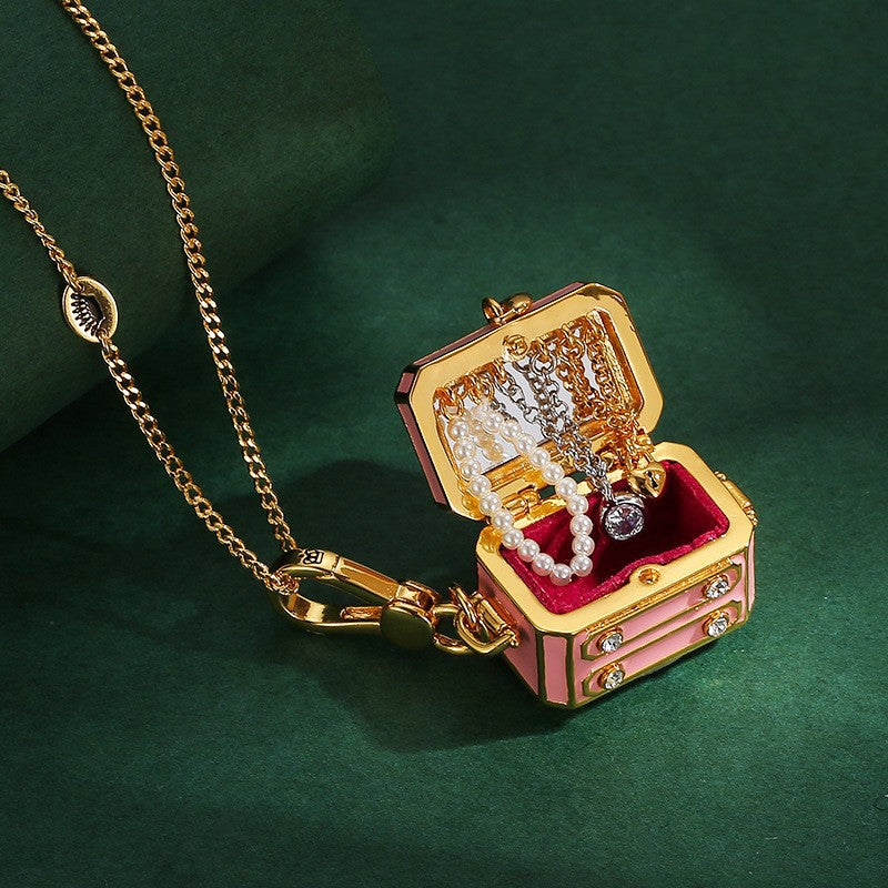 Openable Gold-Plated Pumpkin Car Jewelry Box, Book Heart Chocolate Box Pendant Keychain Sweater Chain Necklace