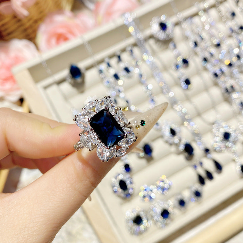 Imitation natural sapphire gold-plated studded ring earrings necklace bracelet