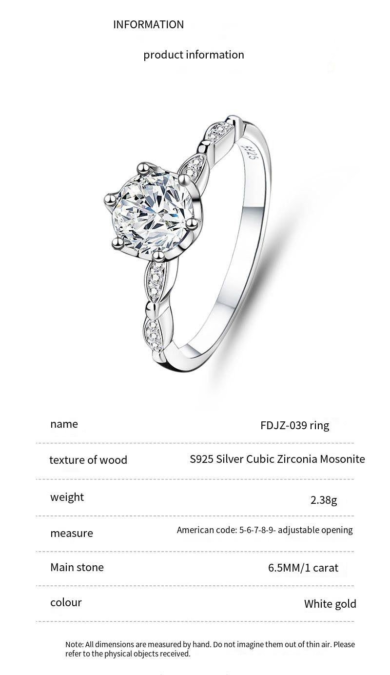 S925 sterling silver one carat moissanite ring