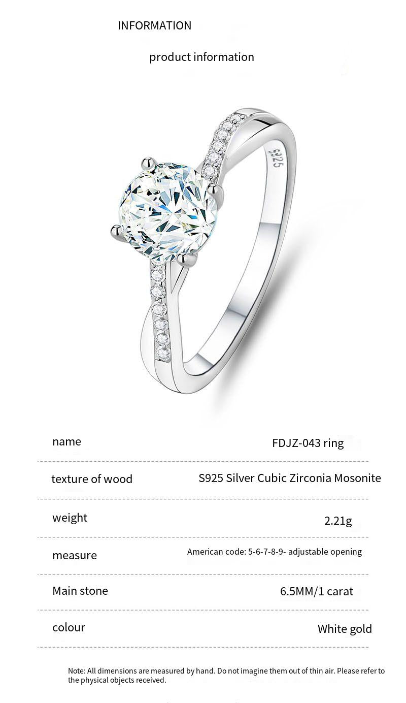 S925 sterling silver one carat moissanite ring