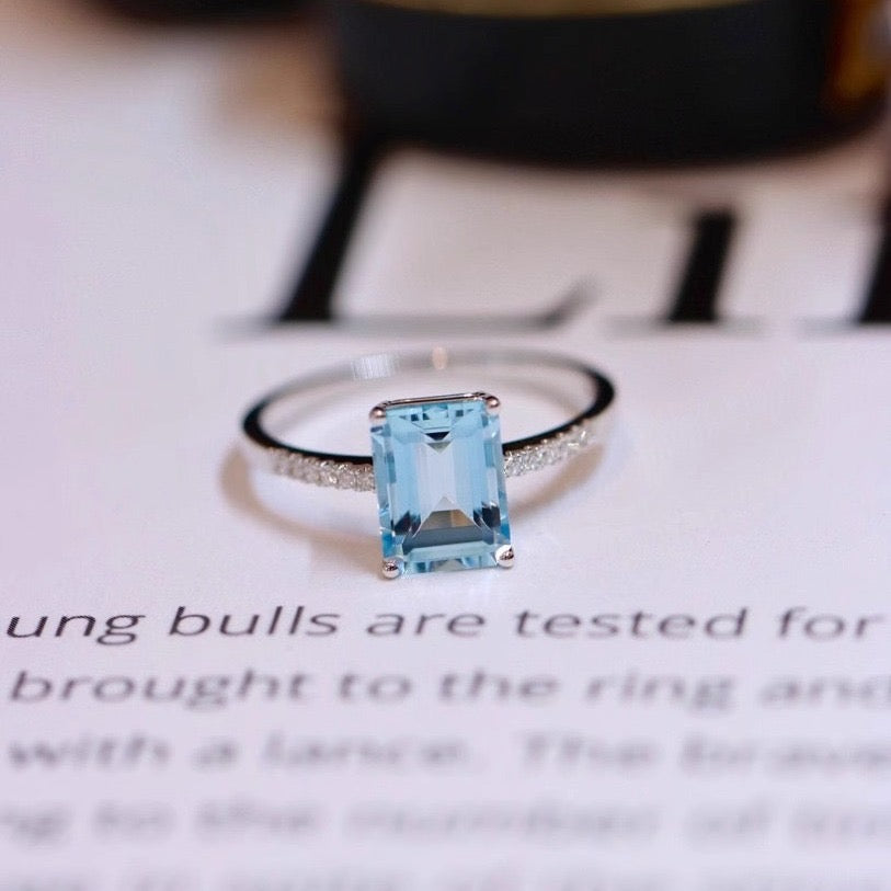 S925 sterling silver square sugar zircon ring in navy blue