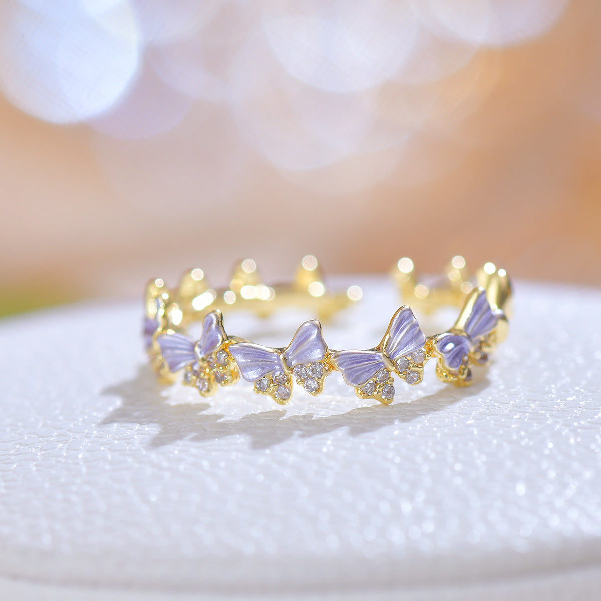 Purple flower dripping zircon butterfly opening ring