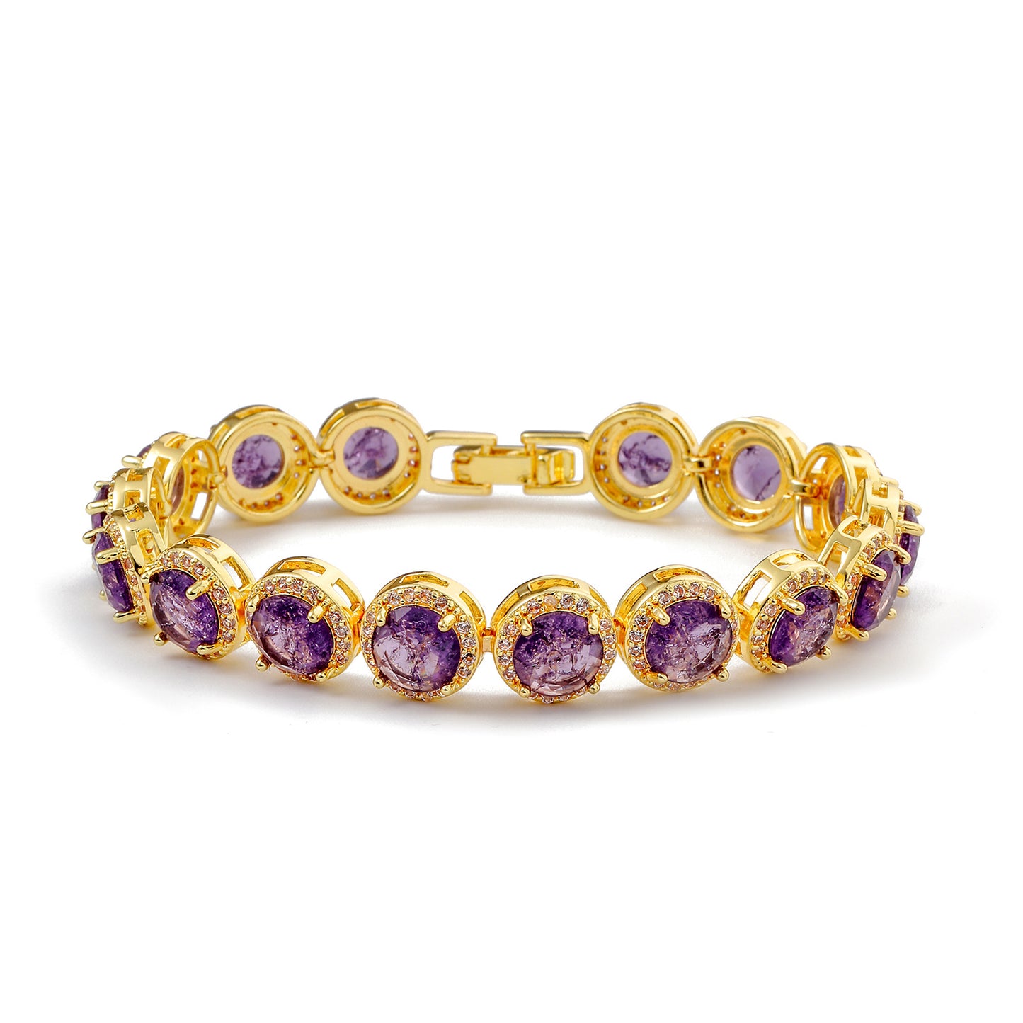 Hollow round bracelet with gold-plated inlaid zircon