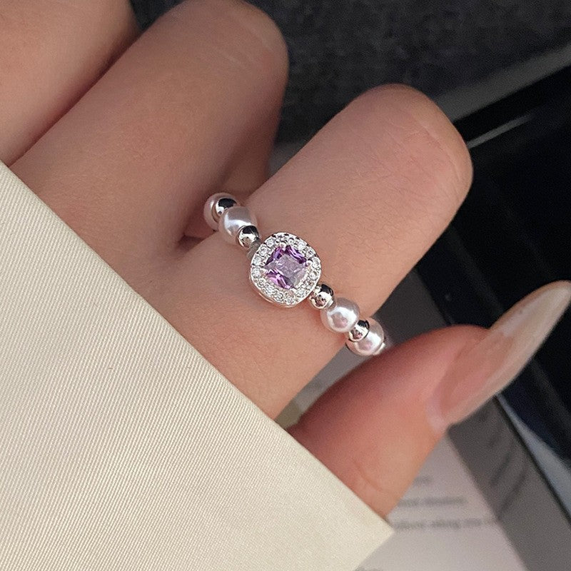 Manta rose Swarovski pearl bracelet inlaid with sugar cube purple zirconium bracelet necklace ring