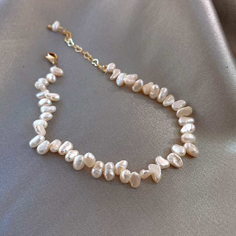 Baroque millet freshwater pearl gold-plated necklace bracelet