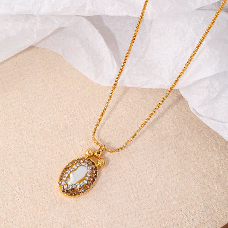 Copper-plated 18k gold oil painting pearl necklace