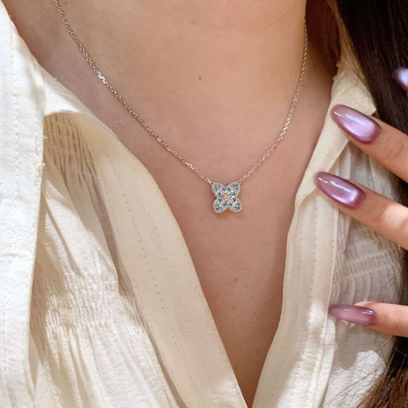 Full of diamond laser four-leaf clover ring bracelet earrings necklace set