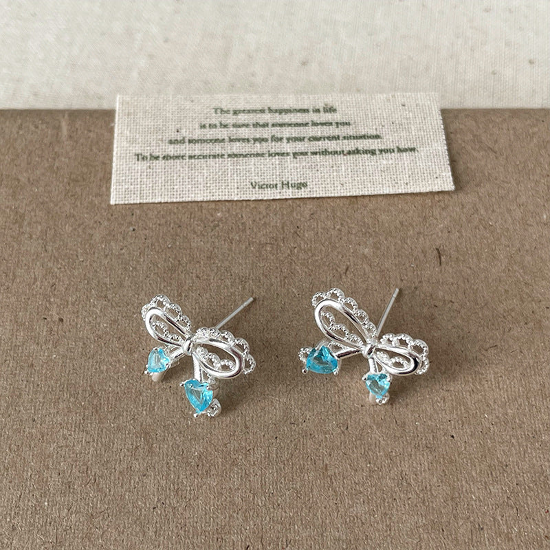 Lace metal bow Pearl Earrings