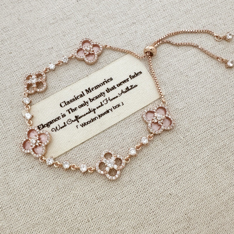 Pink clover flowers with zircon rose gold earrings necklace bracelet ring set