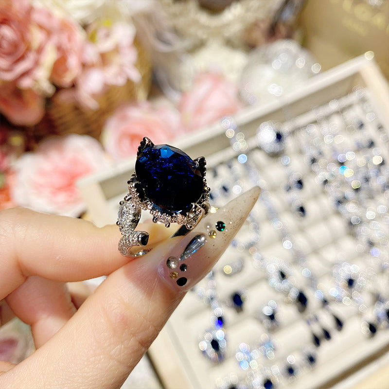 Imitation natural sapphire gold-plated studded ring earrings necklace bracelet