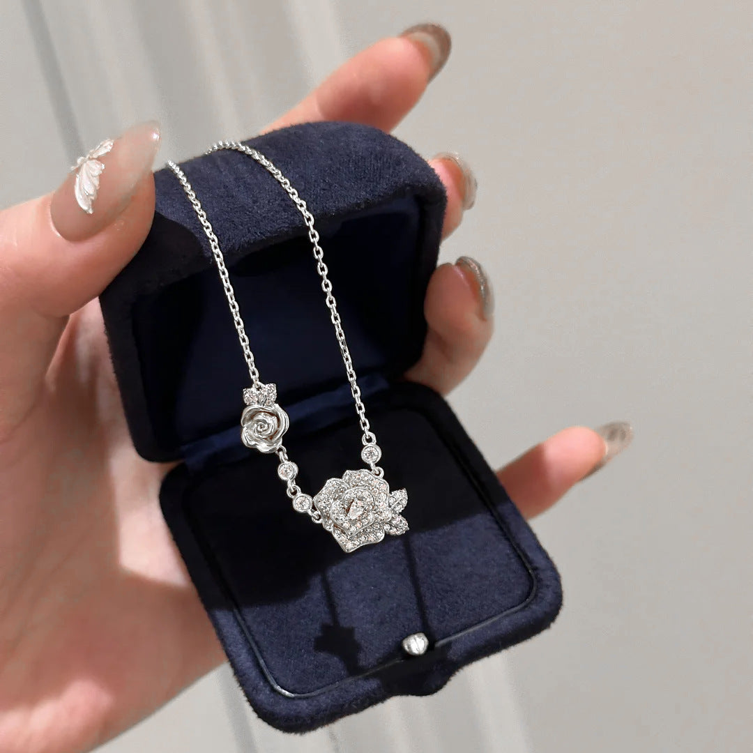 Diamond rose necklace bracelet ring set