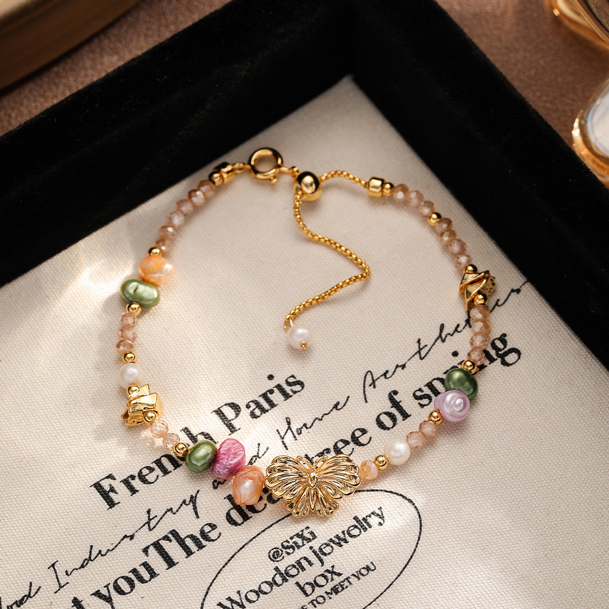 Copper-plated 18k gold oil painting freshwater pearl colored natural stone bracelet